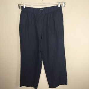 Talbots Linen Pants Navy Blue Wide Leg Elastic Waist